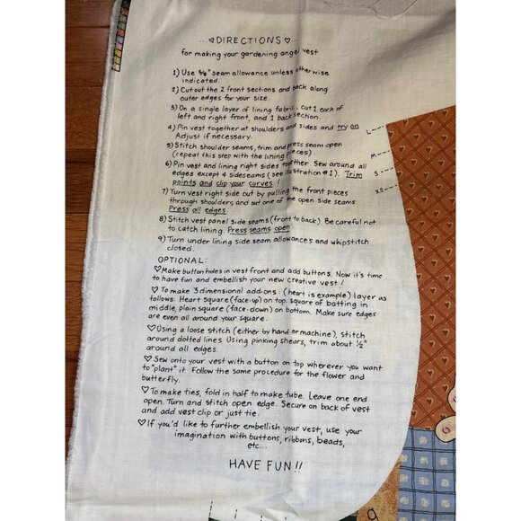 Gardening Angel Vest Sewing Fabric Craft Panel Whimsical Illustration & Detailed - Picture 2 of 16